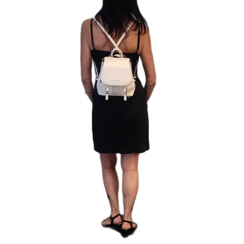 Michael Kors Quinn Leather Flap Backpack - Light Cream/Ivory - NWT